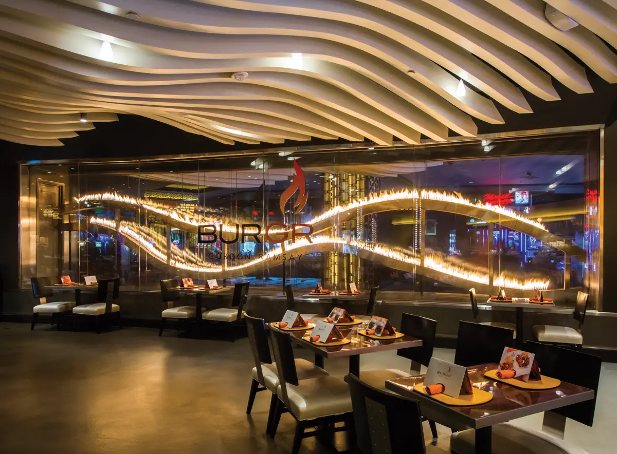 Interior of the Gordon Ramsay Burgr hospitality project.